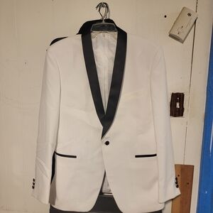White Men's Shawl Collar Tuxedo Blazer with Black Trim